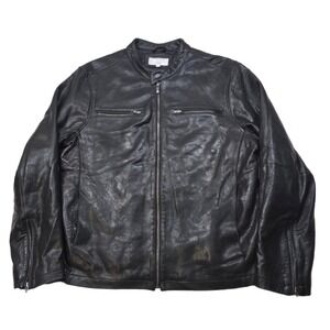 Pelle Studio Wilsons Leather Moto Jacket Mens XL Black Collar Snap Motorcycle